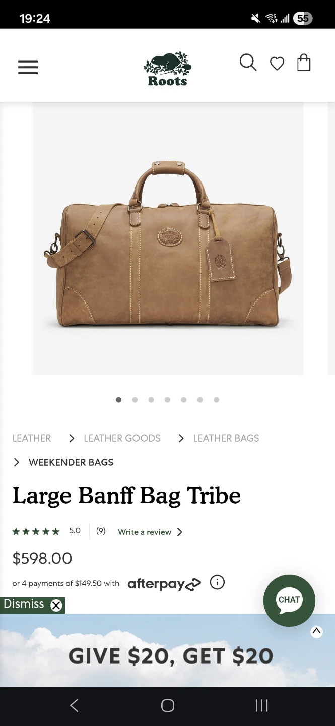 Roots Large Banff Bag Tribe Genuine Leather Duffle Bag