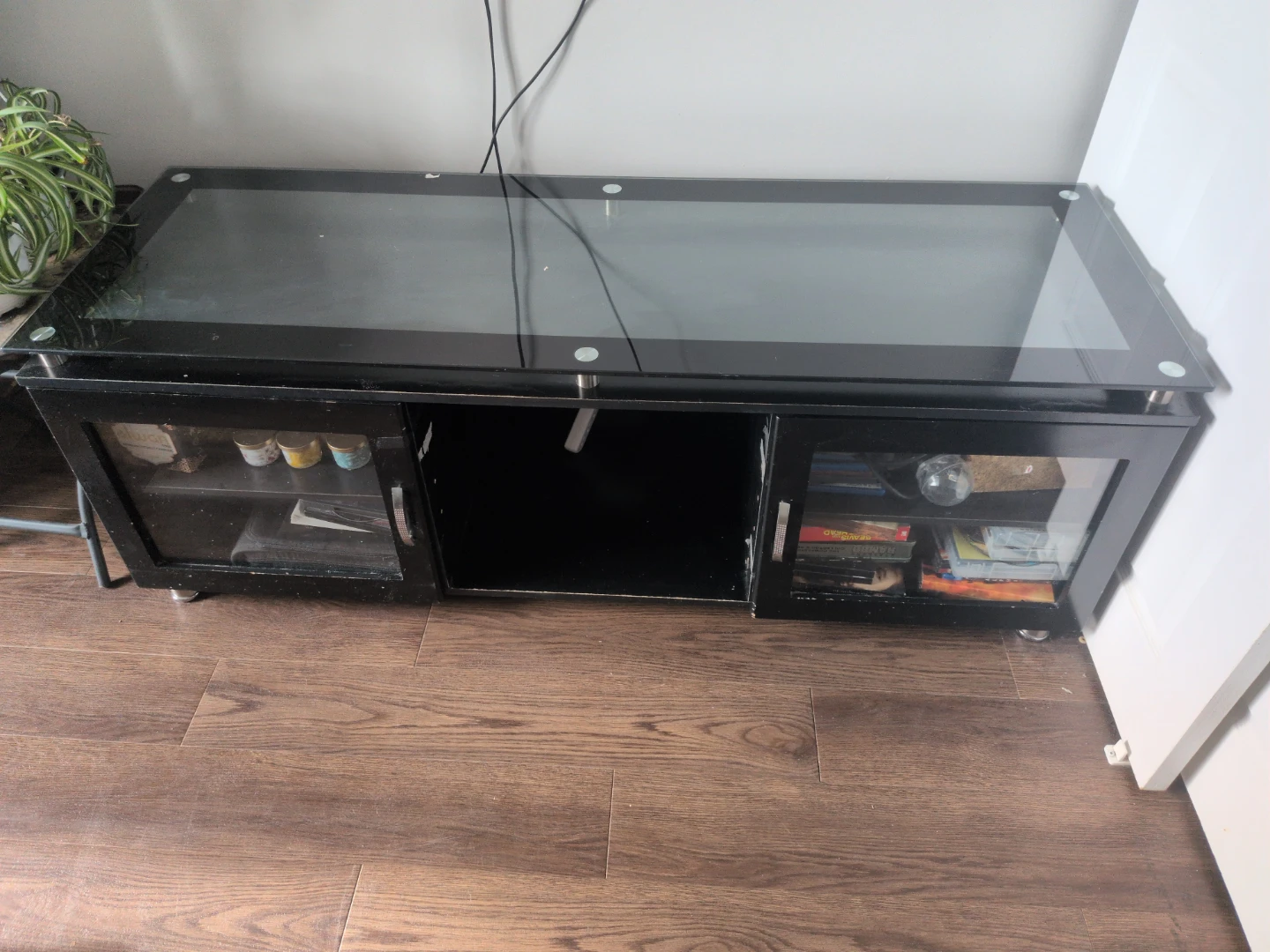 Black Glass Top Media Console TV Stand