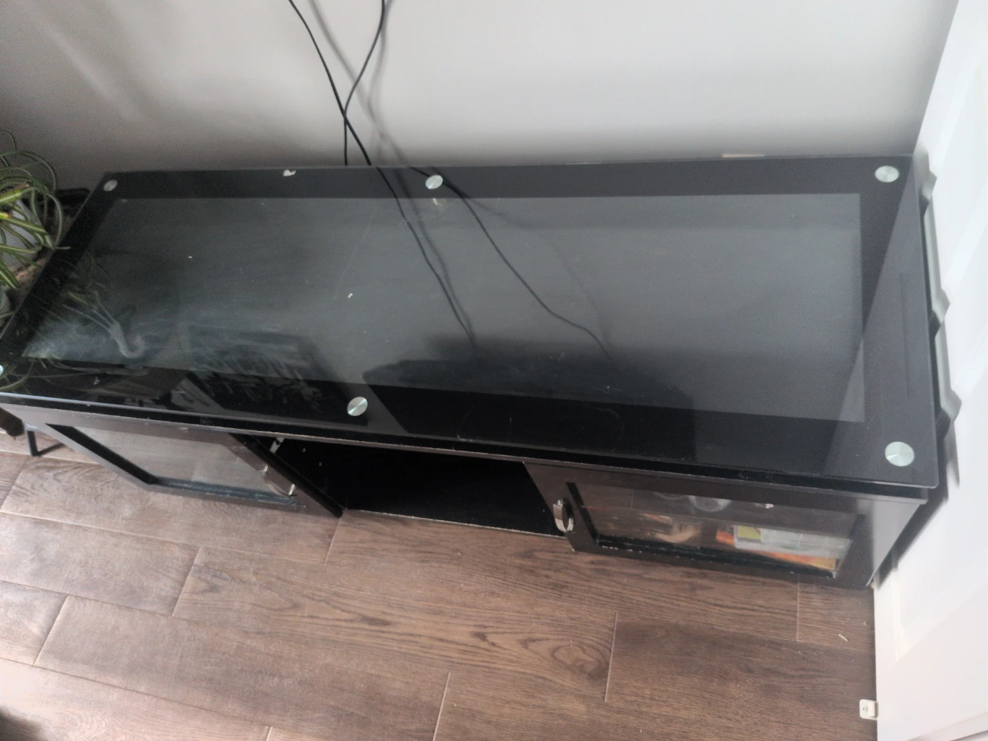Black Glass Top Media Console TV Stand - photo 2