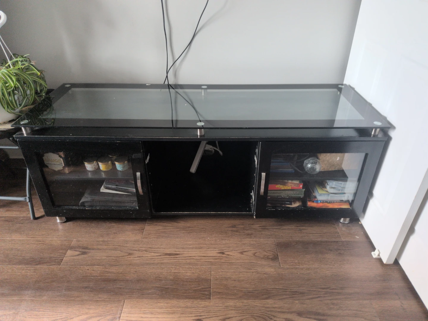 Black Glass Top Media Console TV Stand - photo 3