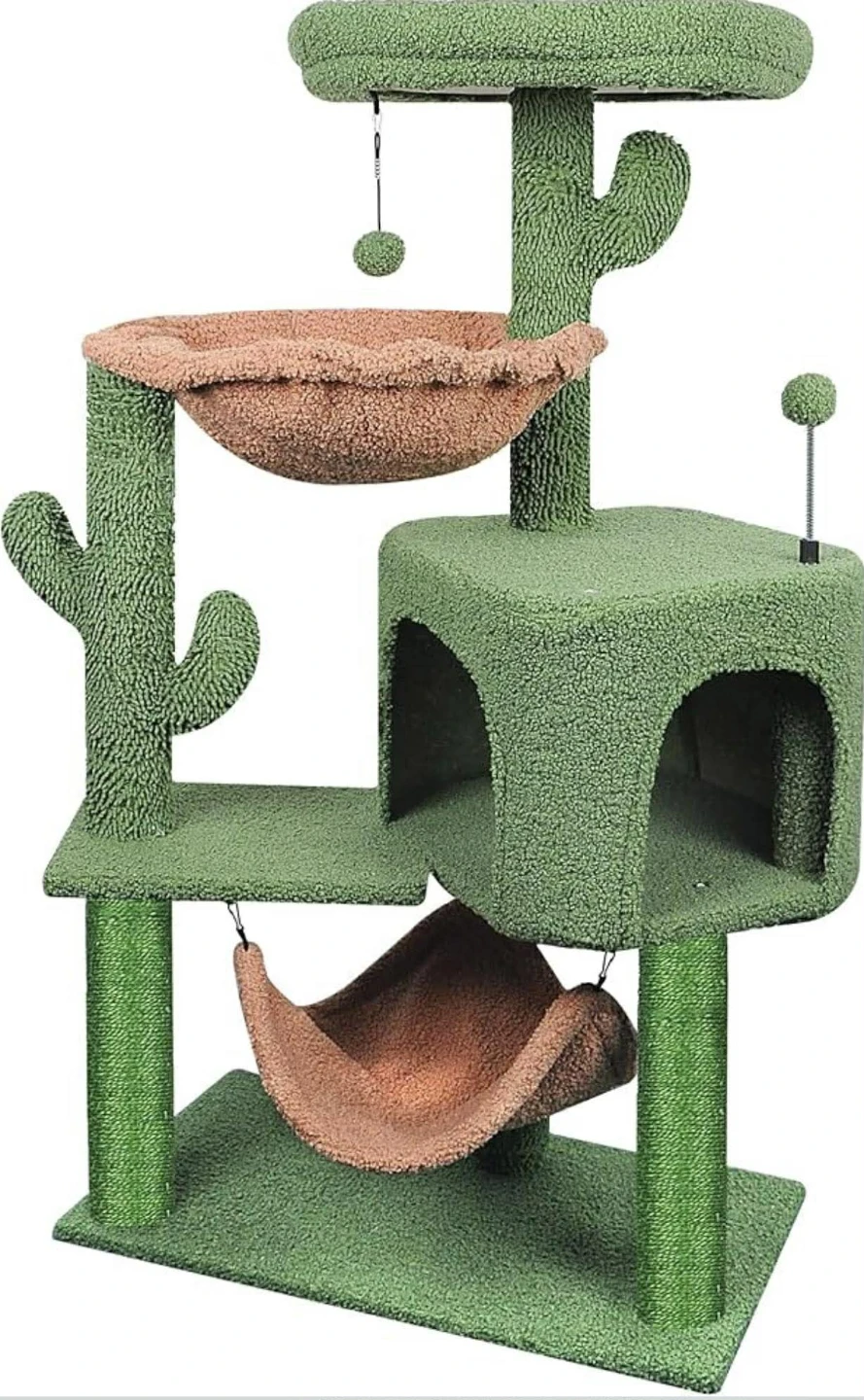 Green Cactus Cat Tree Condo with Hammock - photo 4
