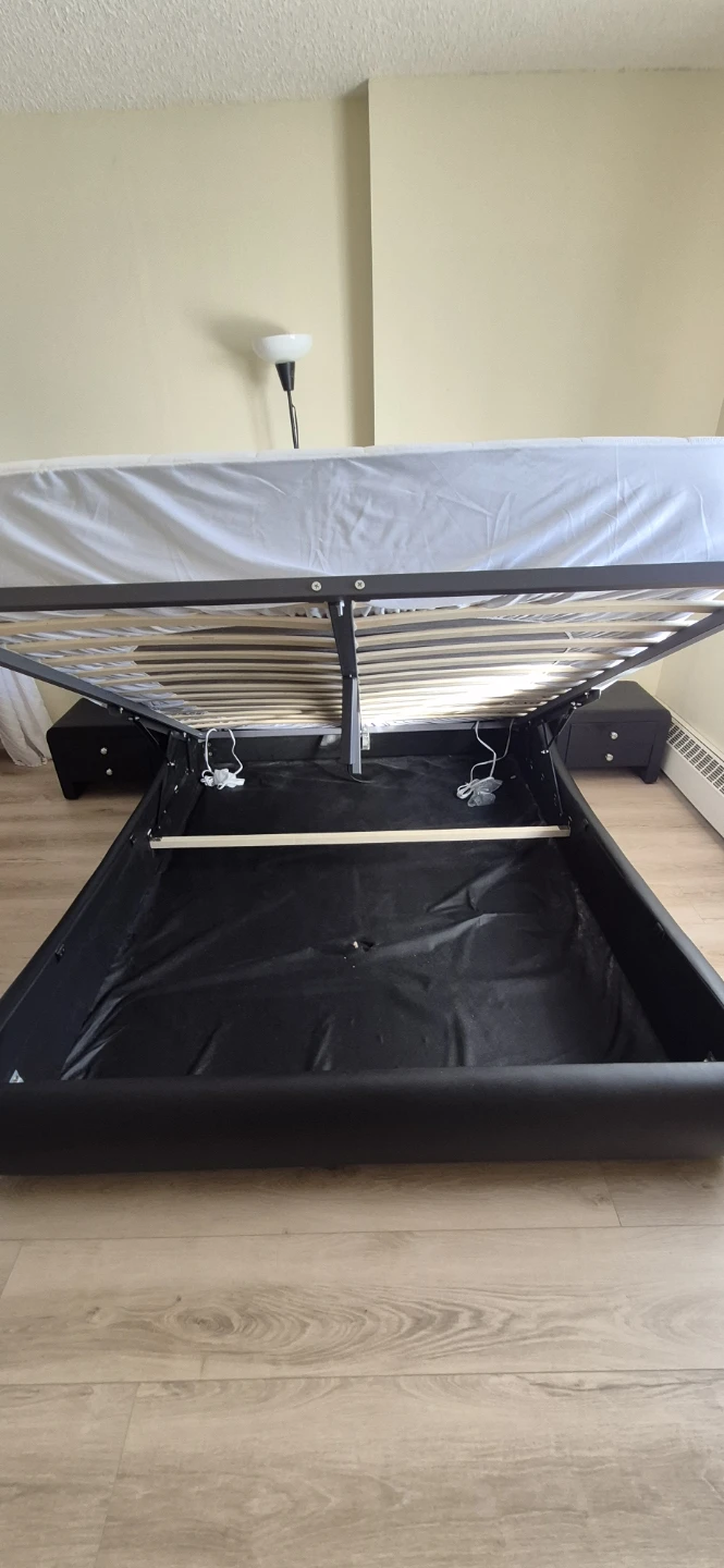 Black Faux Leather Queen Bed Frame with LED Lights and Remote - photo 3