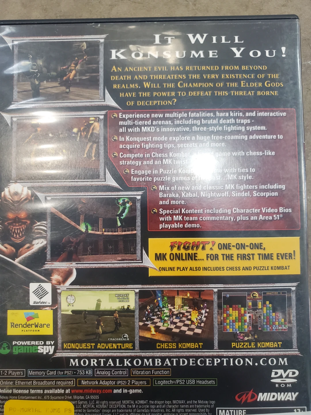 PlayStation 2 Mortal Kombat: Deception Video Game - photo 2