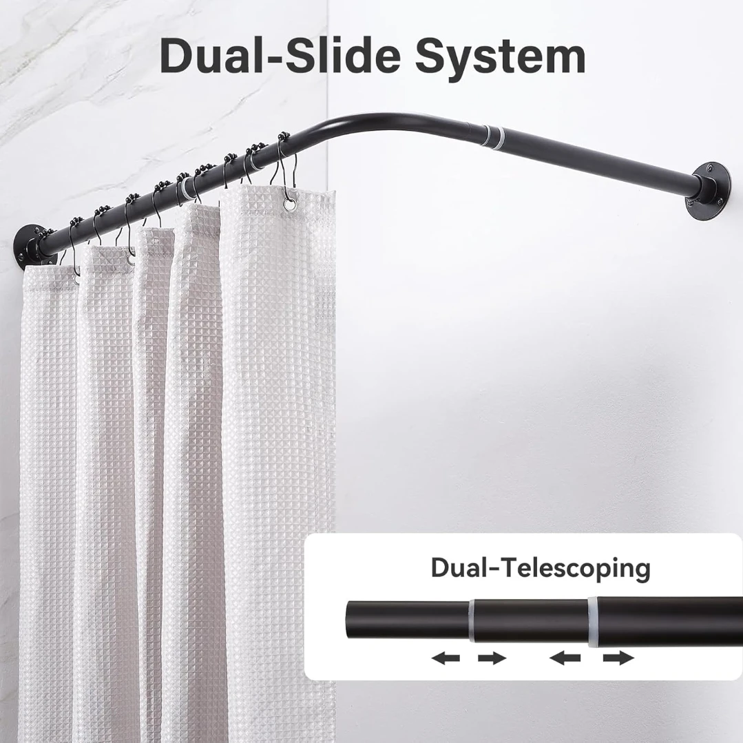 L Shaped Corner Shower Curtain Rod, Adjustable, Matte Black - photo 3