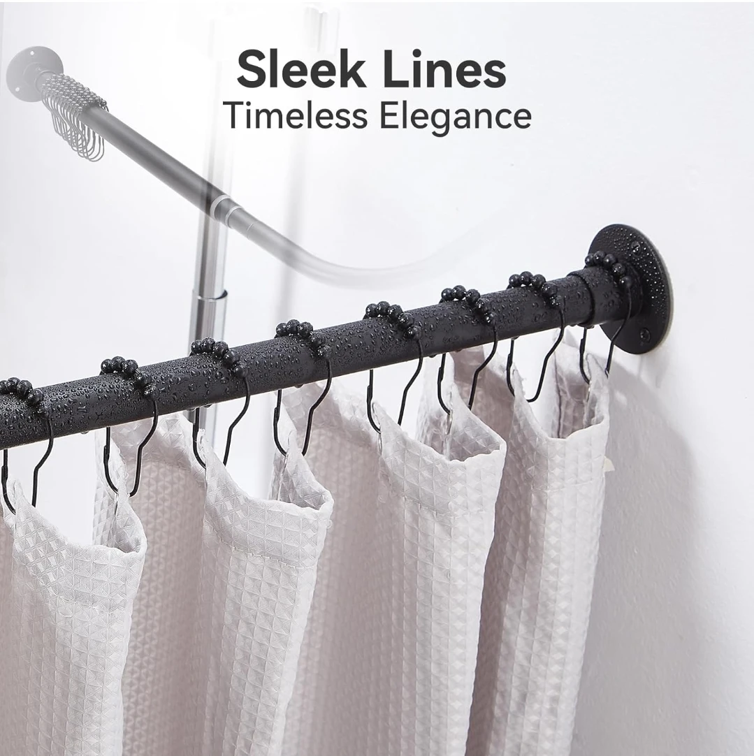 L Shaped Corner Shower Curtain Rod, Adjustable, Matte Black - photo 4