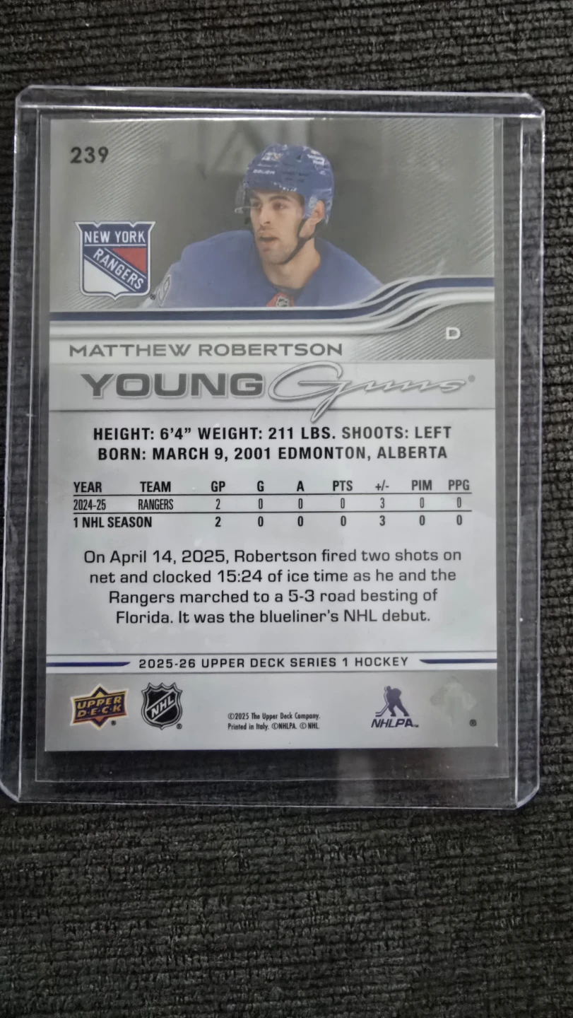 2025-26 Upper Deck Series 1 Hockey Card - Matthew Robertson - photo 2