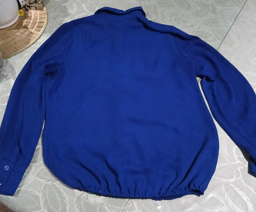 Women's  Blue Rayon Long Sleeve Blouse Shirt - photo 3