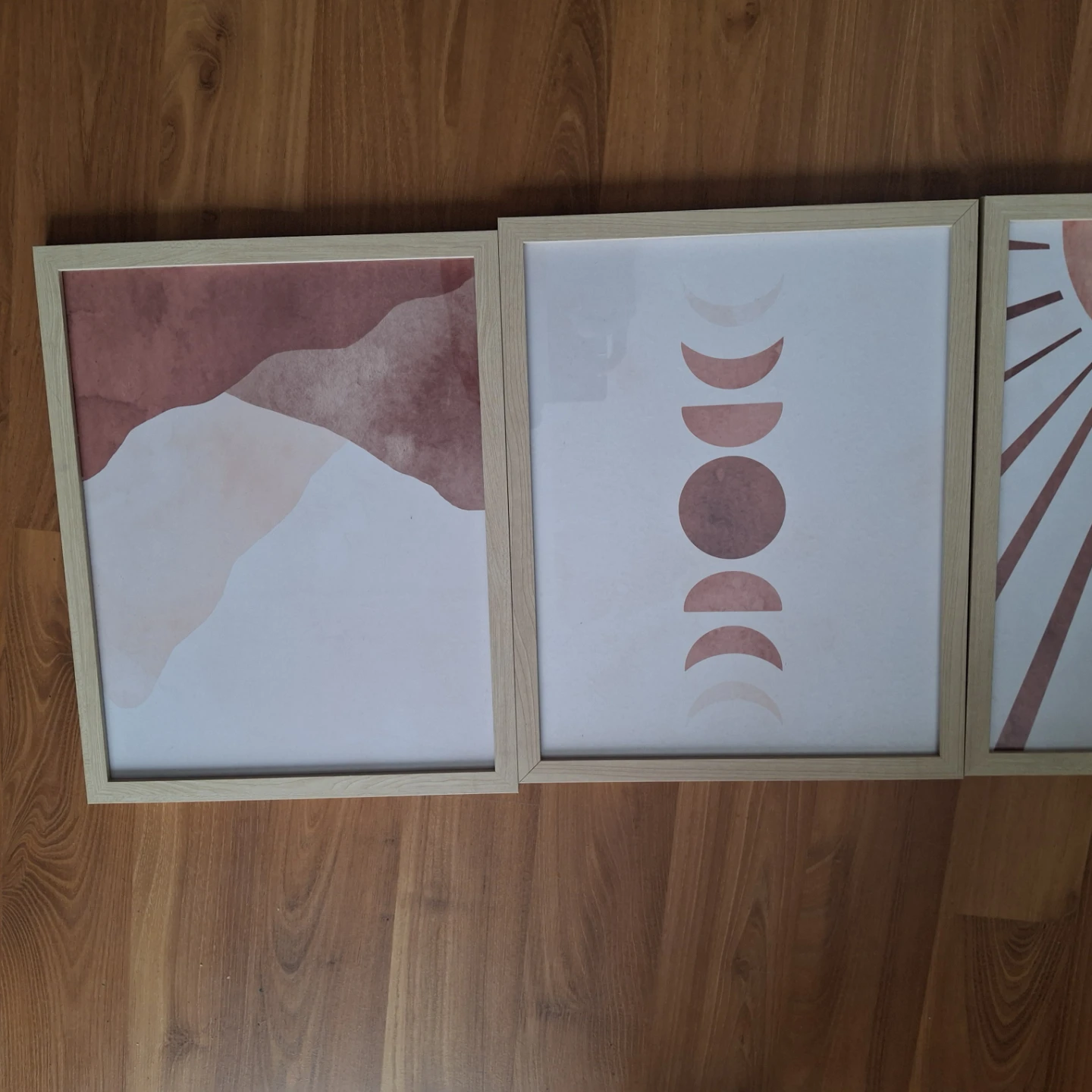 Set of 4 Framed Wall Art Prints - Boho Mountain & Sun Designs