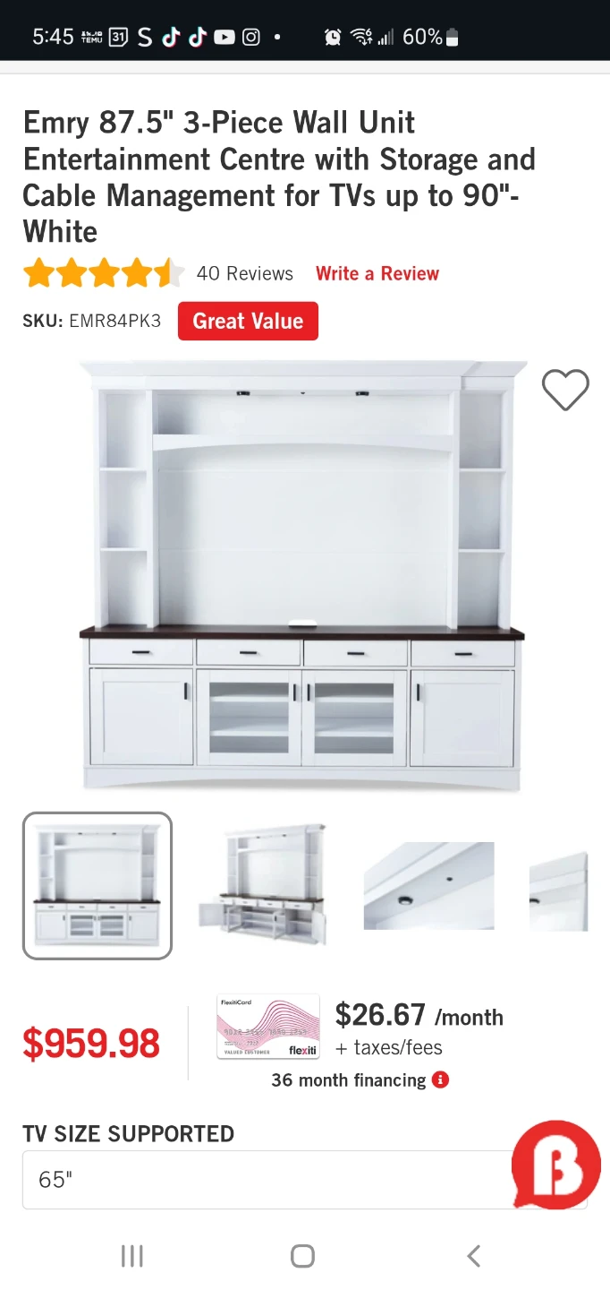 Emry 87.5" 3-Piece Wall Unit Entertainment Centre - White - photo 3