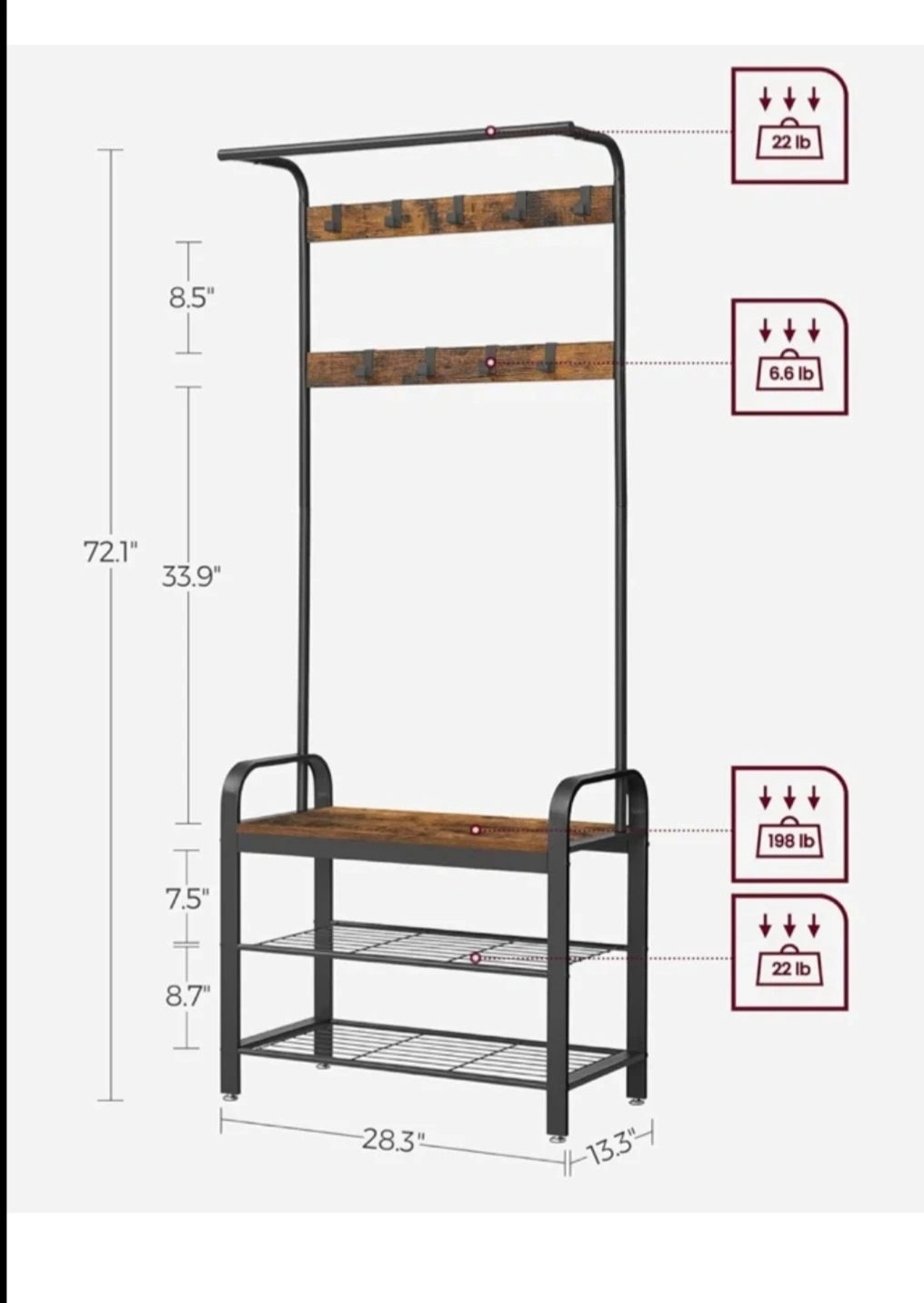 VASAGLE Hall Tree with Bench and Shoe Racks - photo 2