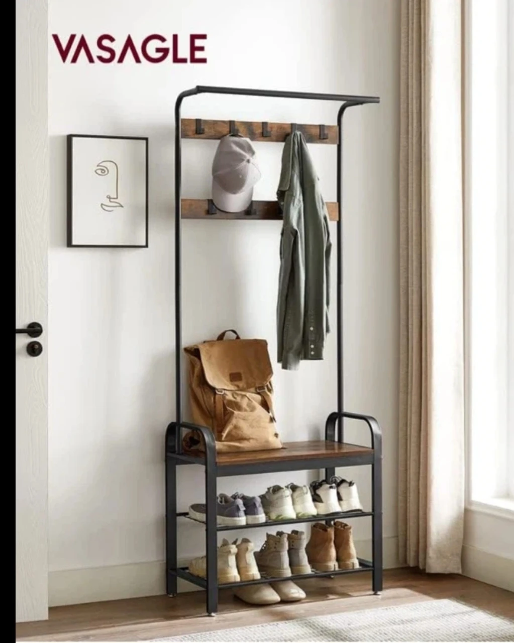 VASAGLE Hall Tree with Bench and Shoe Racks - photo 3