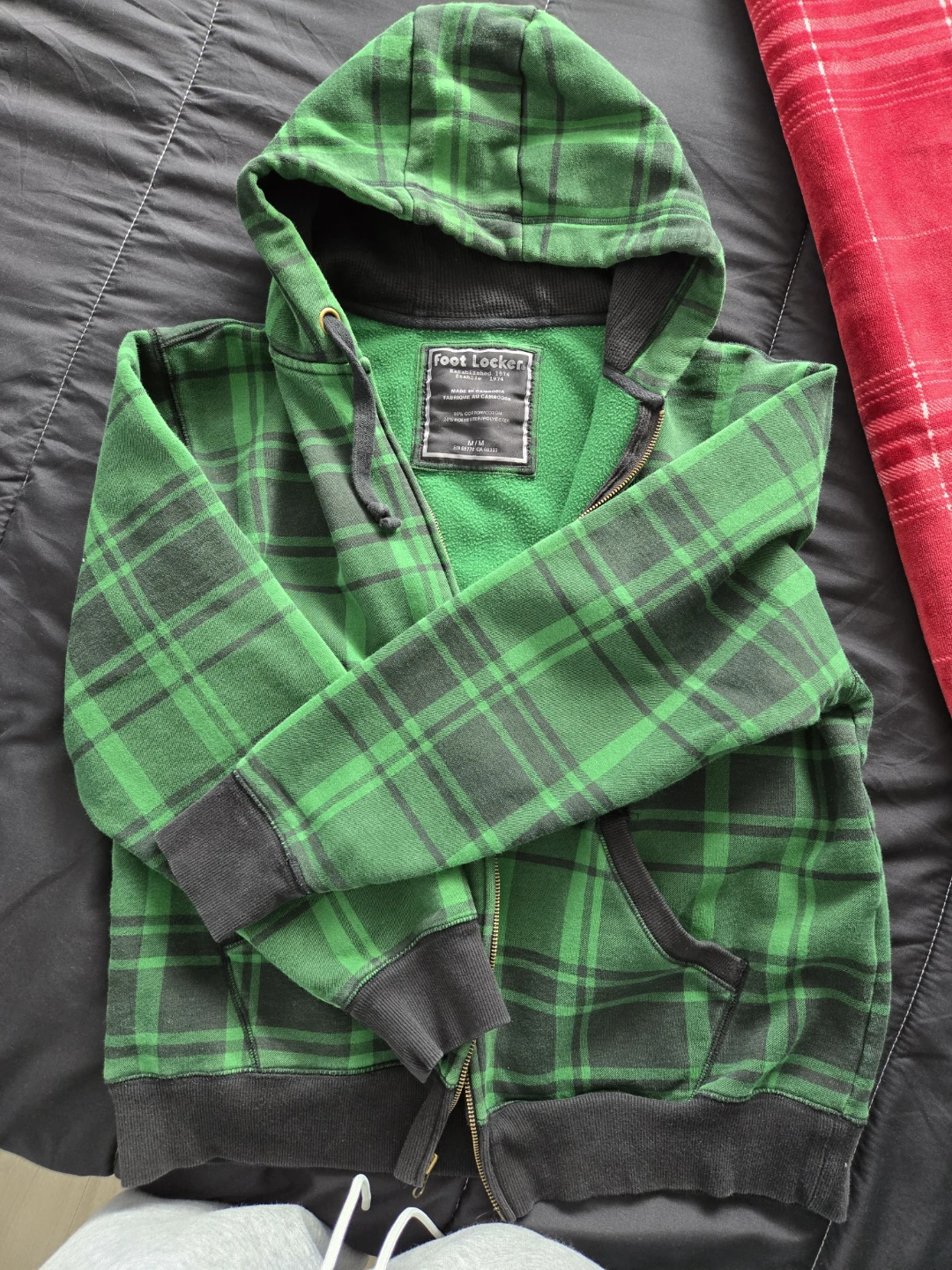 VINTAGE Foot Locker Green Plaid Zip-Up Hoodie