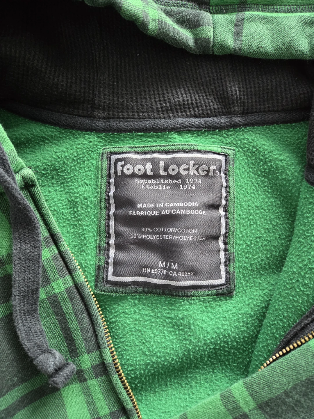 VINTAGE Foot Locker Green Plaid Zip-Up Hoodie - photo 2
