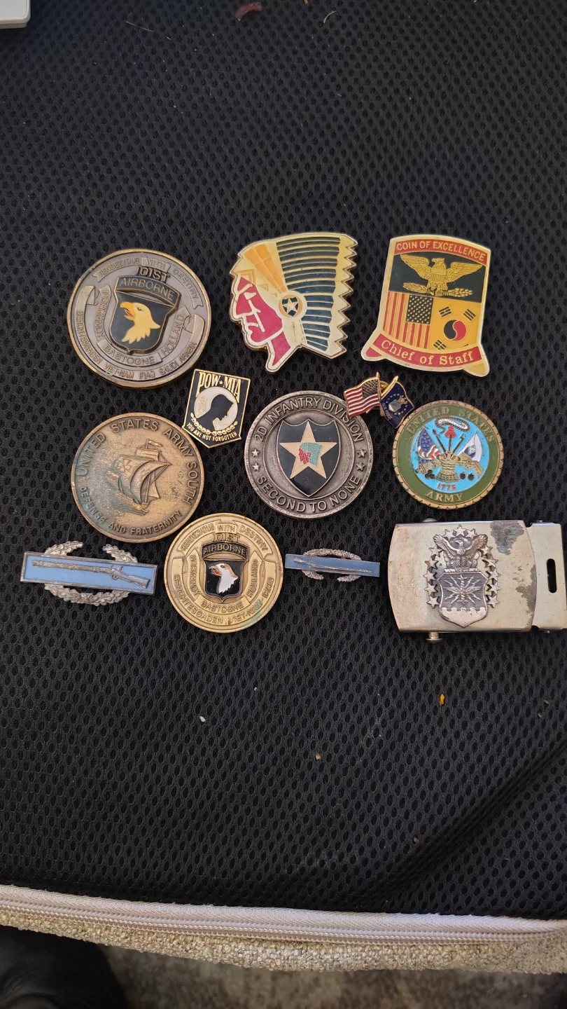 US Army Challenge Coins and Belt Buckle