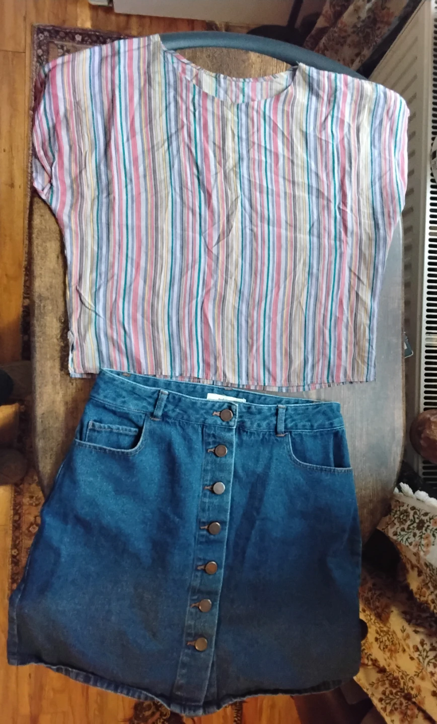 twikDENIM Jean Skirt & Striped Blouse Set - photo 2