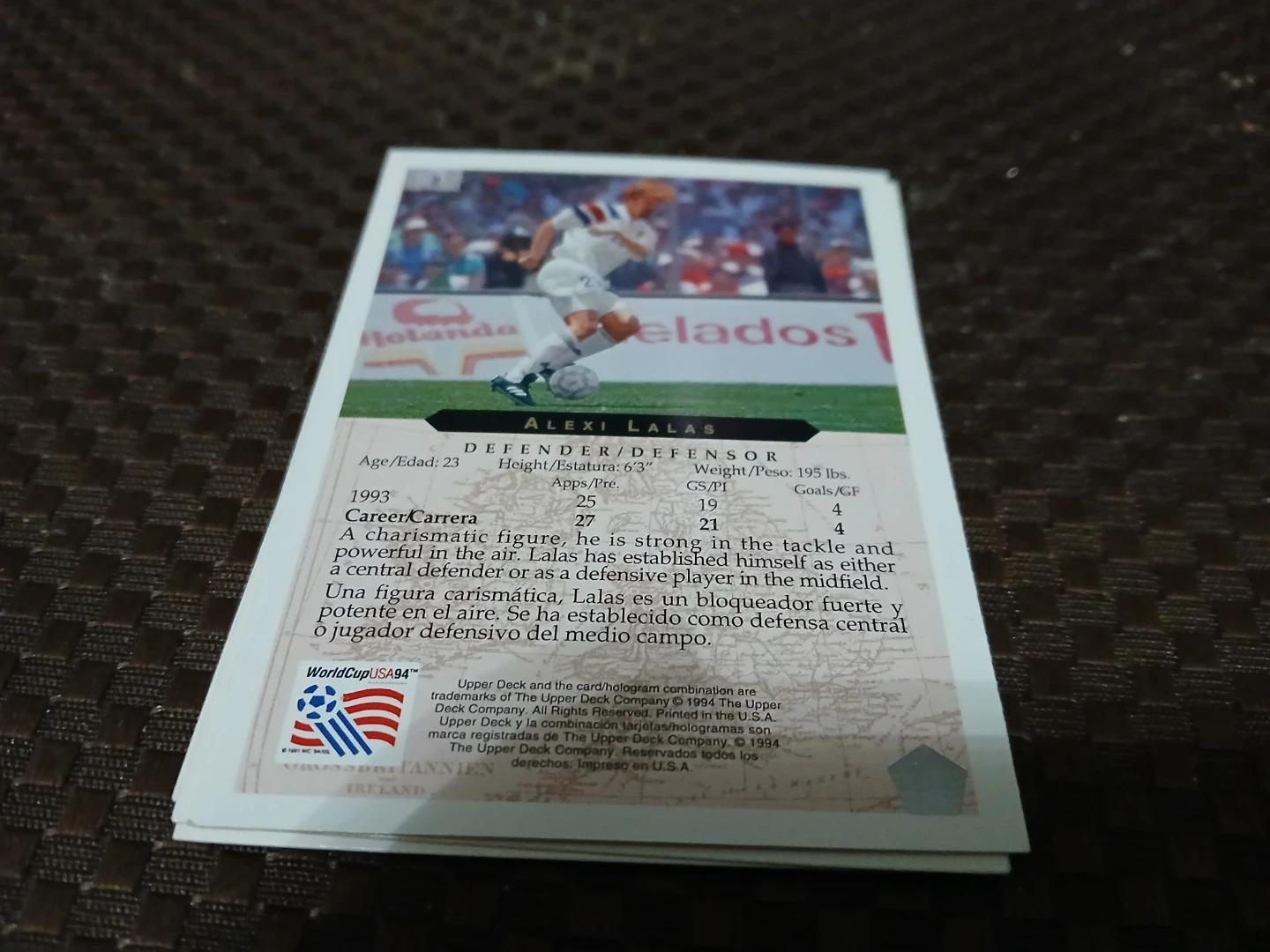 1994 Upper Deck Alexi Lalas Soccer Card - photo 4