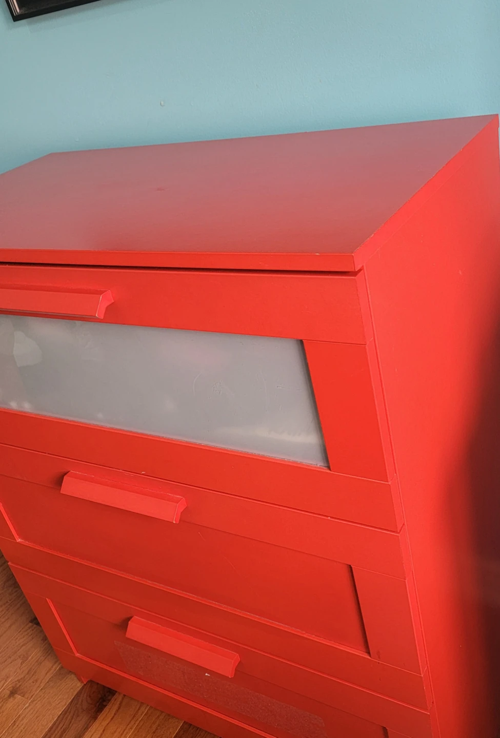 IKEA Red 3-Drawer Chest with Frosted Glass Insert - photo 3