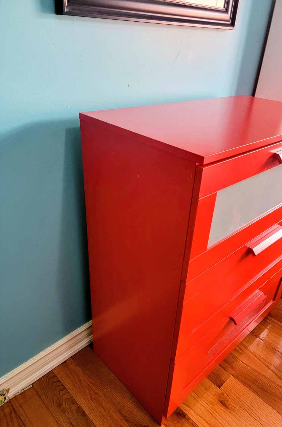 IKEA Red 3-Drawer Chest with Frosted Glass Insert - photo 4