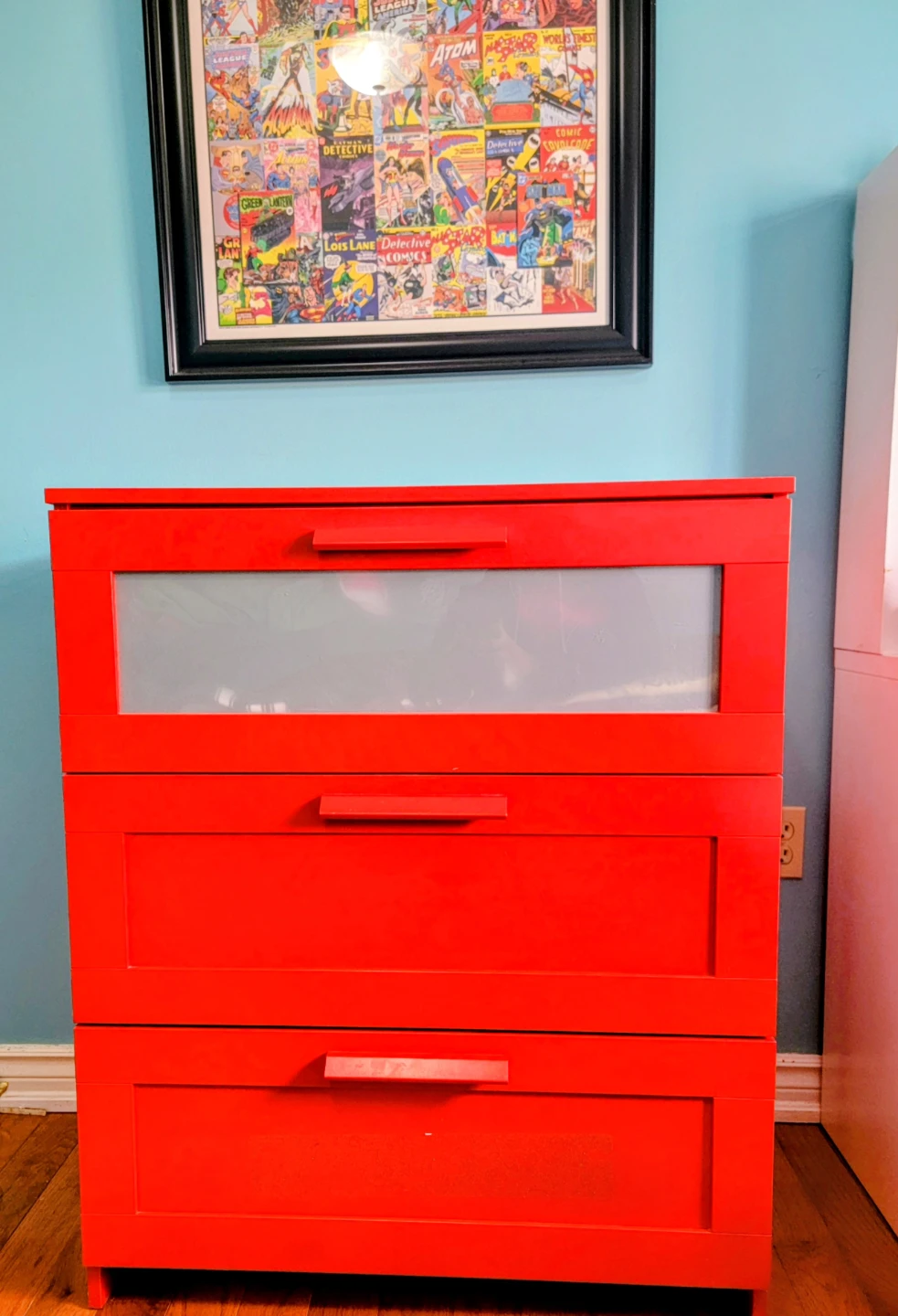 IKEA Red 3-Drawer Chest with Frosted Glass Insert - photo 5