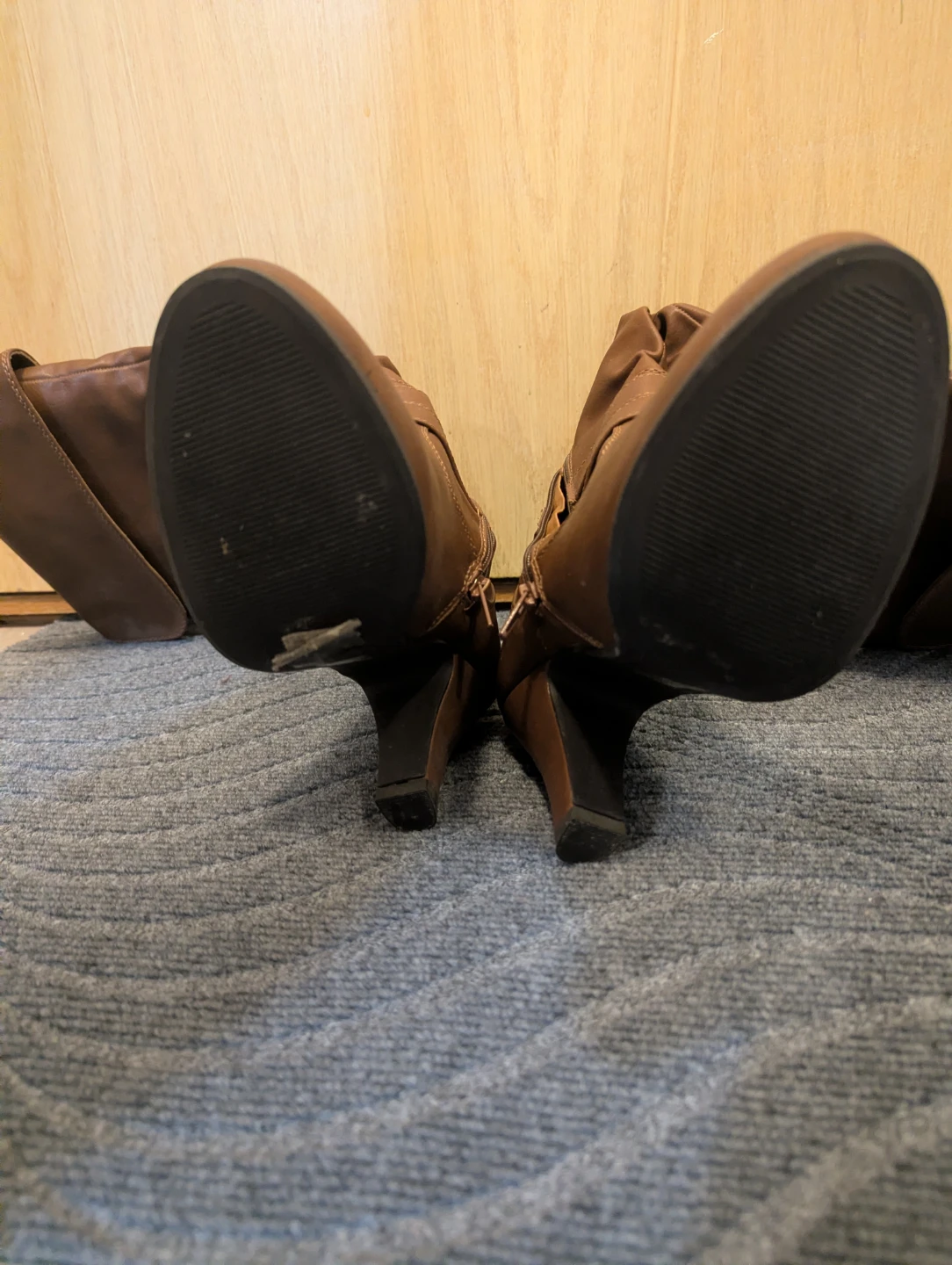 Brown Faux Leather Slouch Boots with Buckle Detail - photo 3