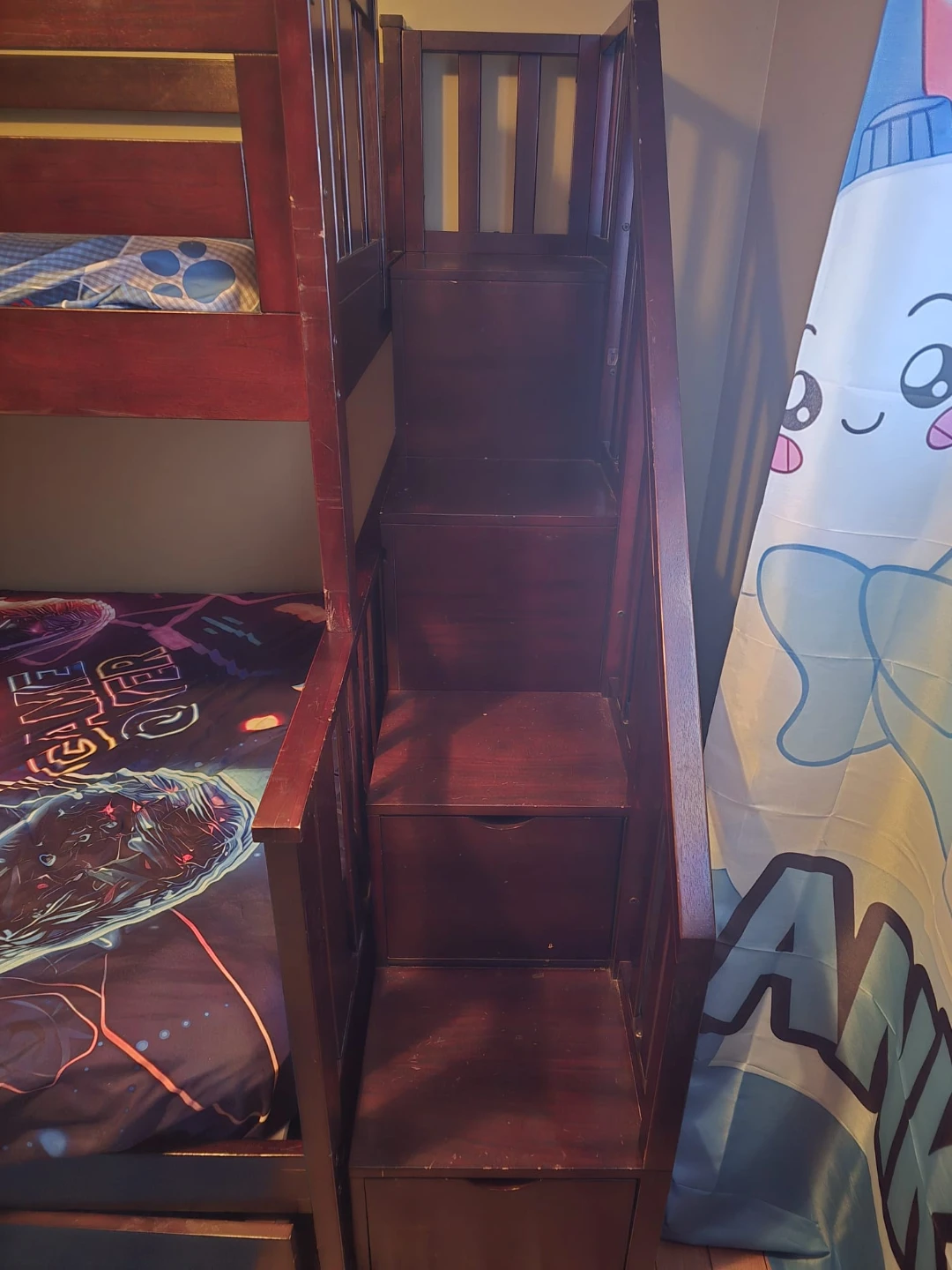 Dark Wood Bunk Bed with Stairs and Storage Drawer - photo 4
