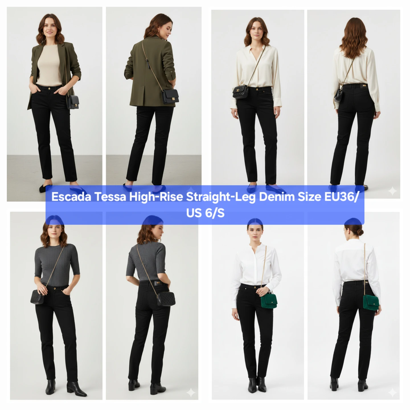 🏆 ESCADA Tessa Black Cotton Stretch Straight Leg Size 4-6