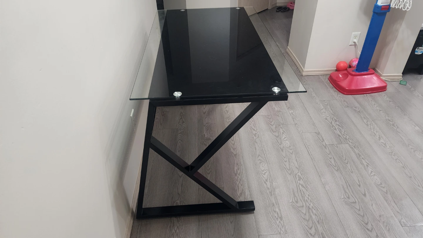 Glass Top Desk with Black Metal Frame - photo 3