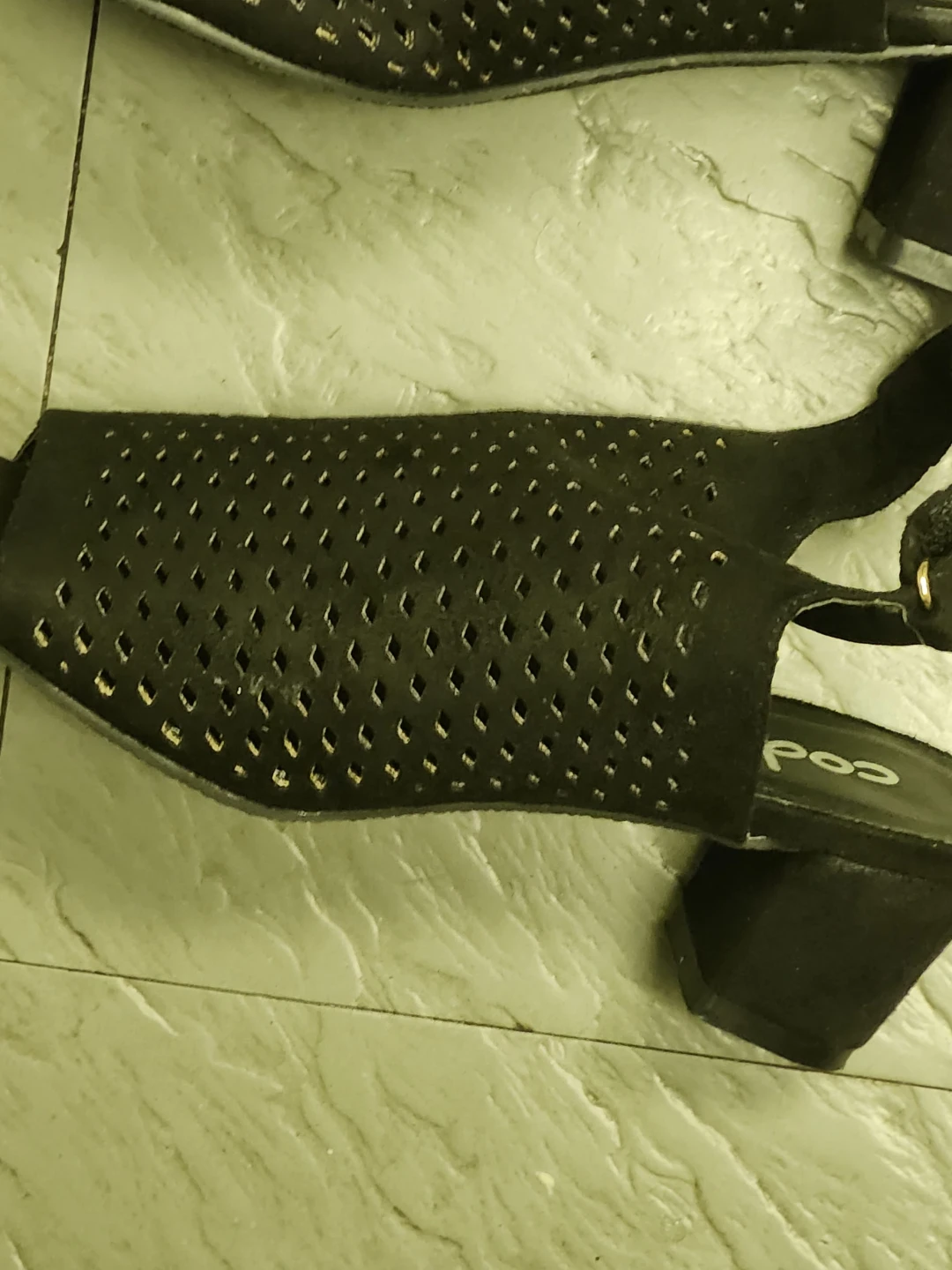 Black Perforated Slingback Block Heels - photo 2