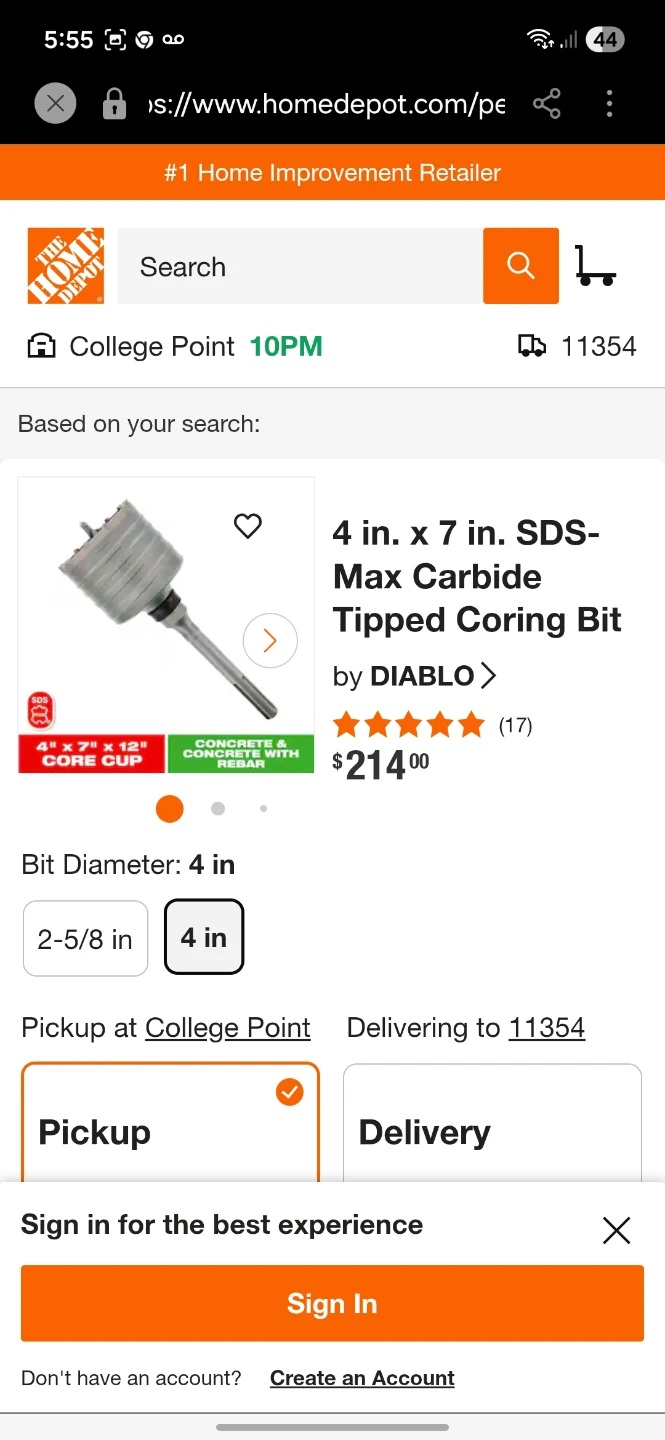 4 in. x 7 in. SDS-Max Carbide Tipped Coring Bit