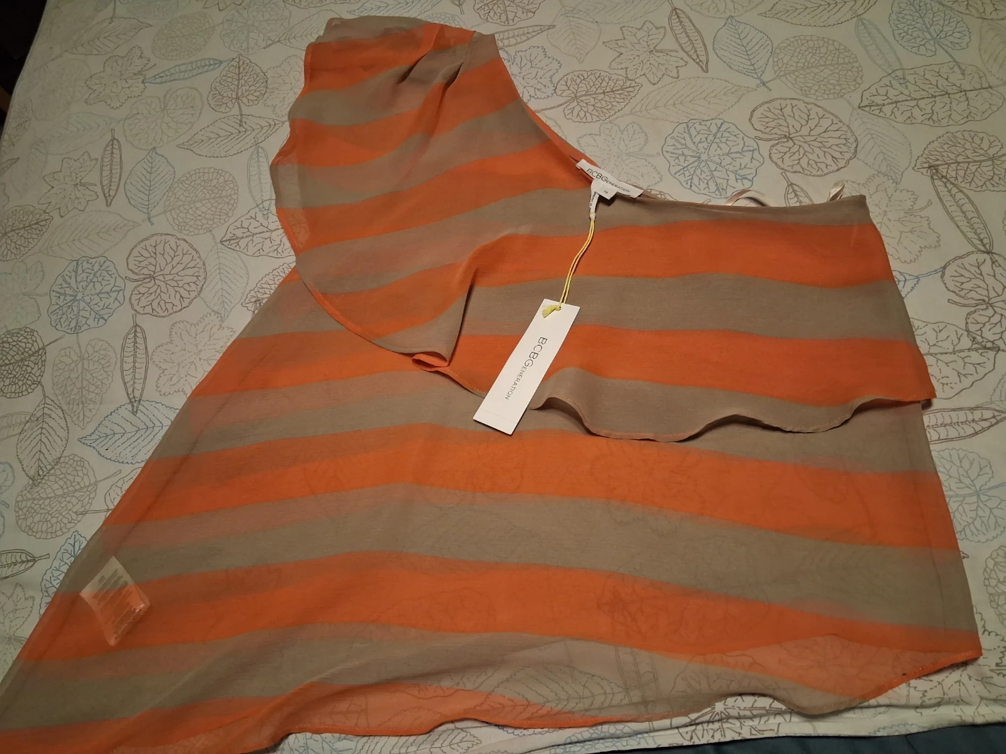 BCBGeneration Women's Orange Stripe Asymmetrical Top Size 10 - photo 3