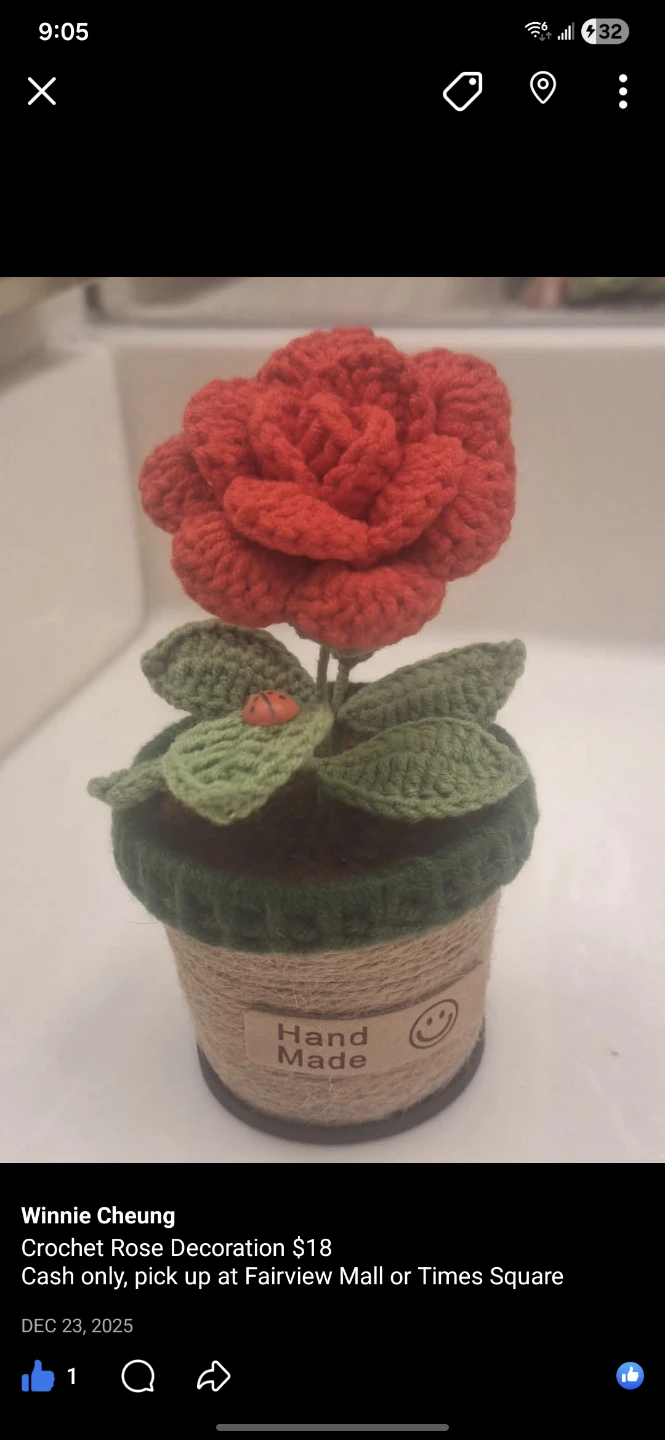 Handmade Crochet Rose Decoration with gift bag