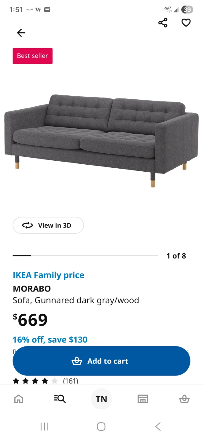 IKEA MORABO 3-seater Sofa - Gunnared dark gray/wood - photo 3