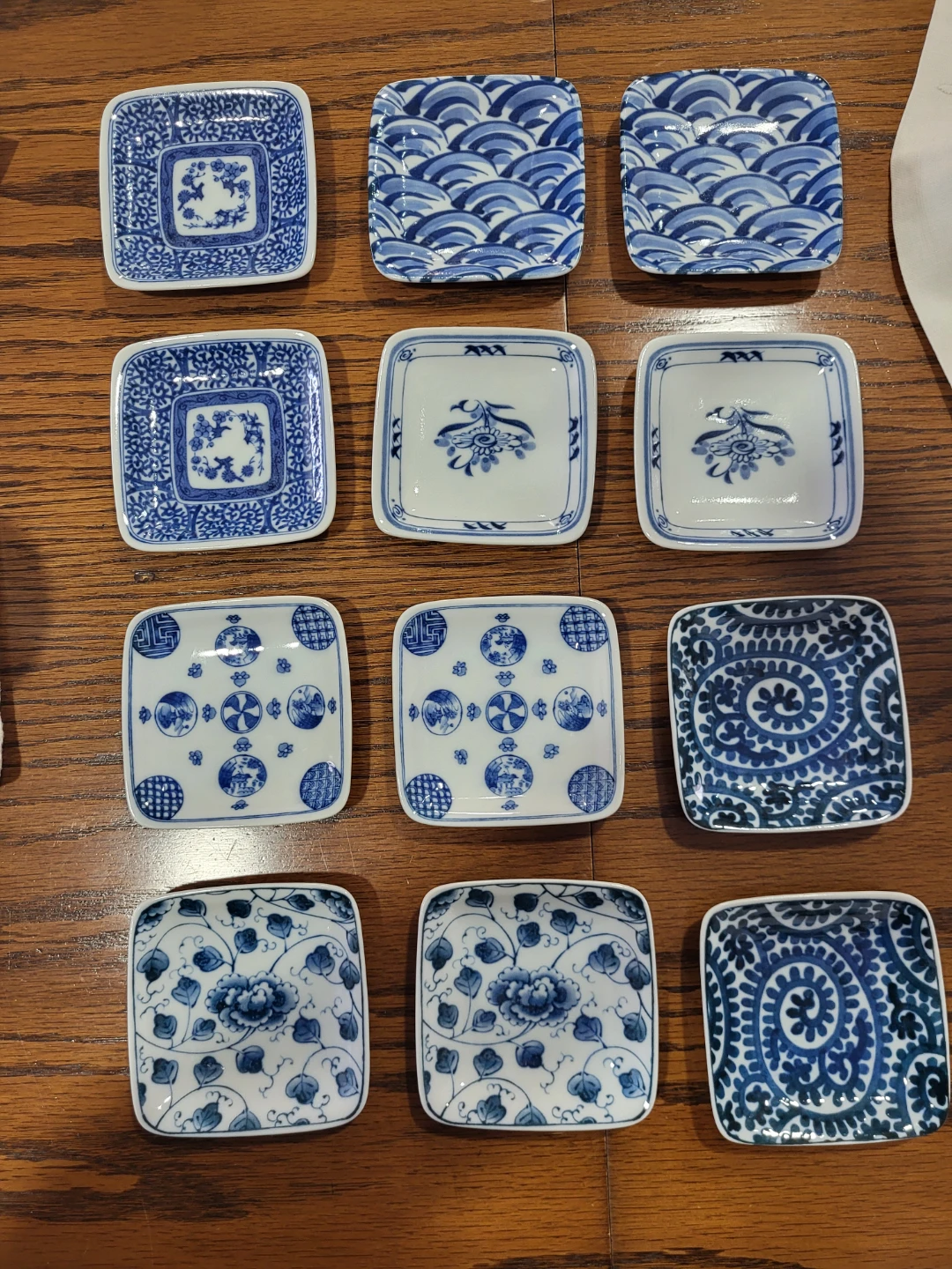 Set of 12 Blue and White Ceramic Square Side Plates
