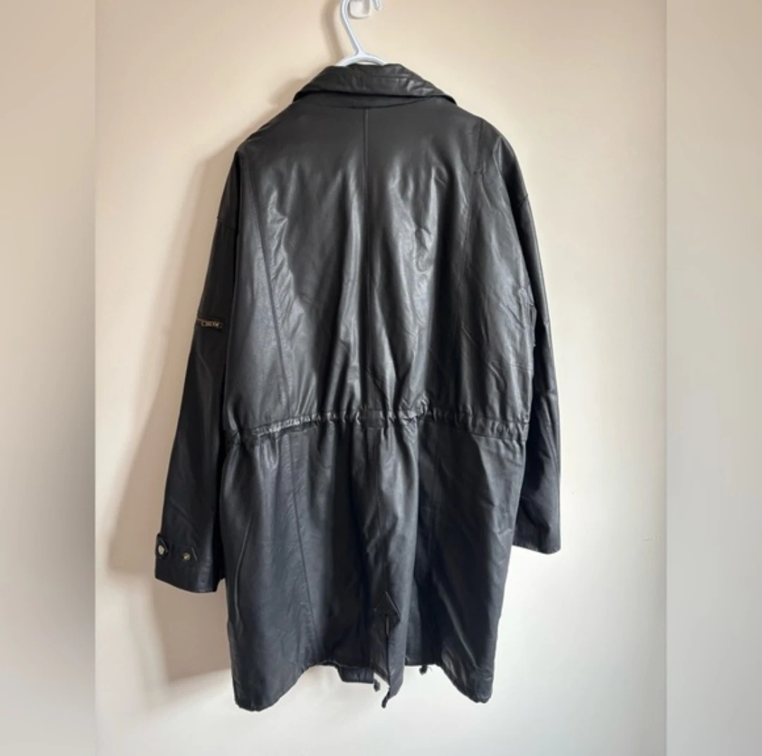 Vintage Black Leather Long Jacket - Size XL - photo 5