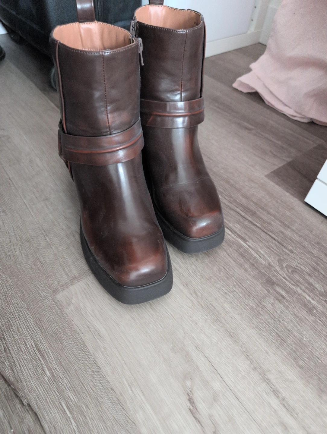 Brown Leather Platform Ankle Boots