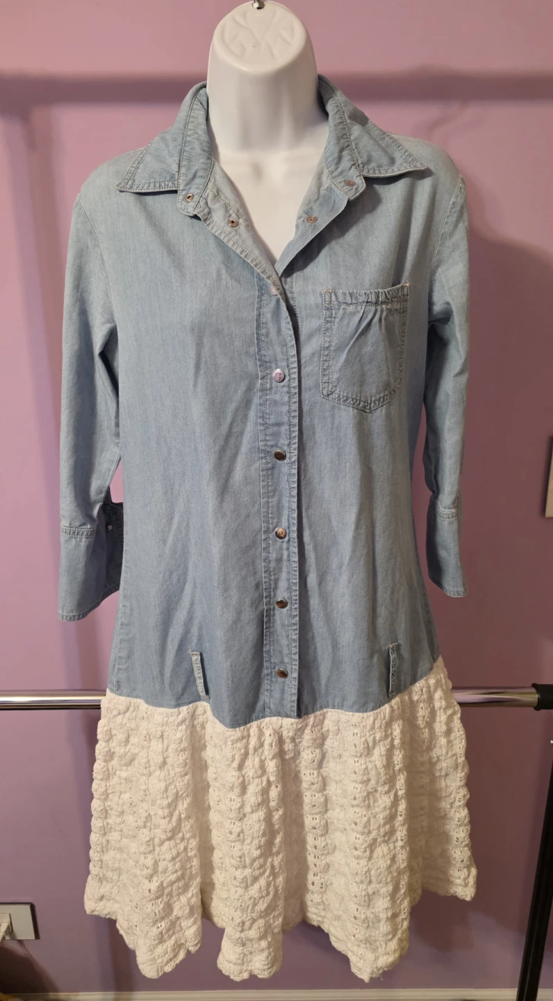 Simona Barbieri Twin set Denim Shirt Dress with Crochet Skirt S