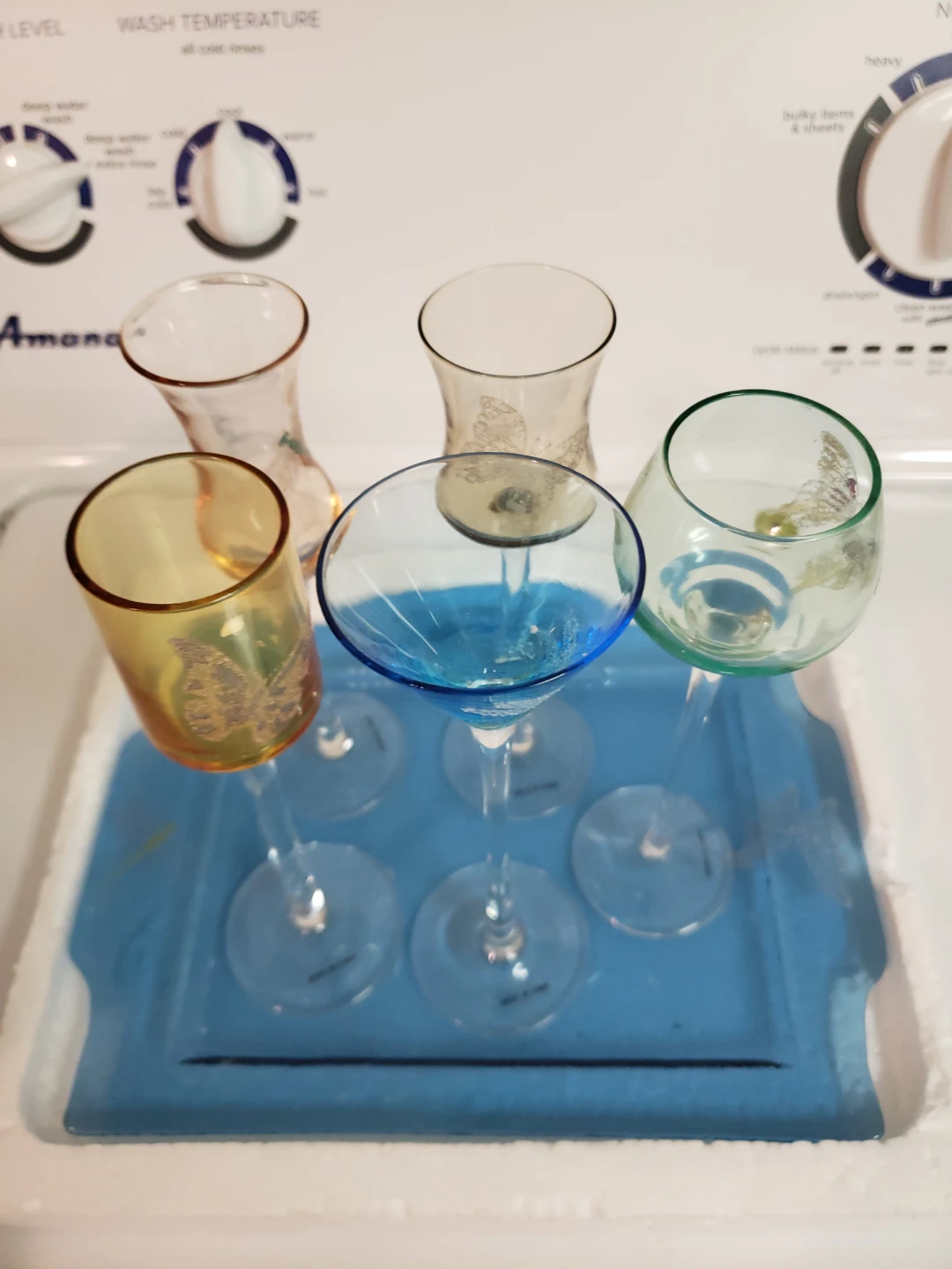 Set of 5 Decorative Glassware with Blue Serving Tray.new