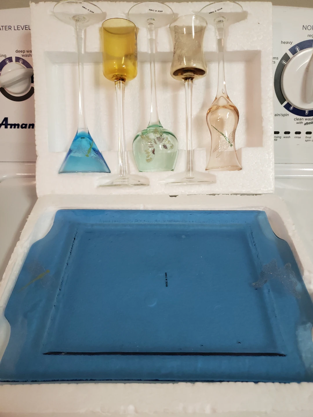 Set of 5 Decorative Glassware with Blue Serving Tray.new - photo 2