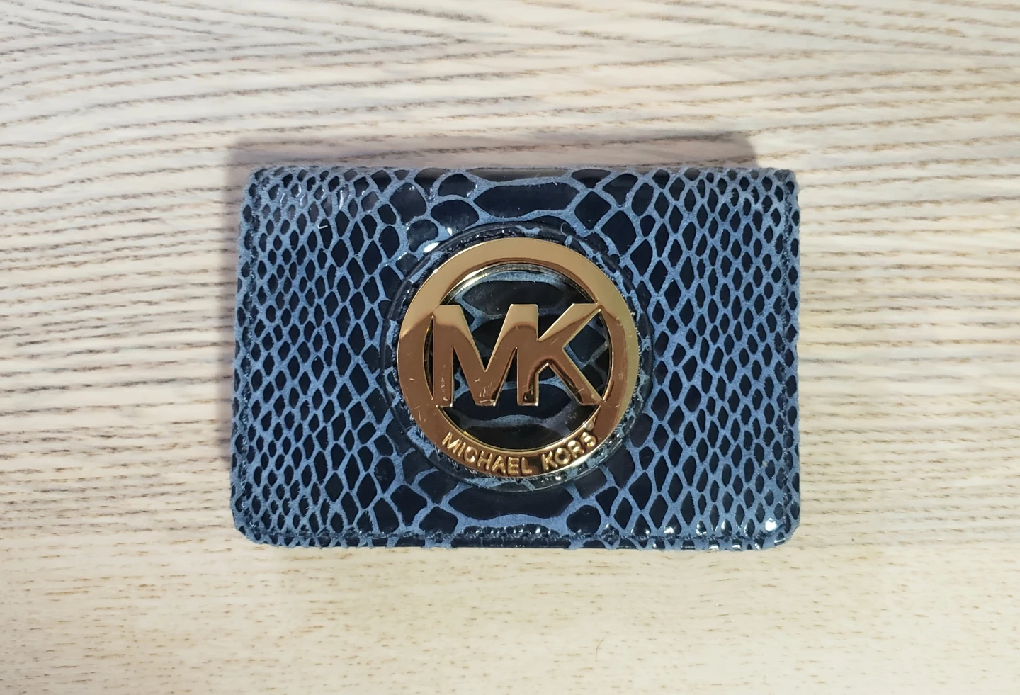 Michael Kors Blue Snake Embossed Card Holder