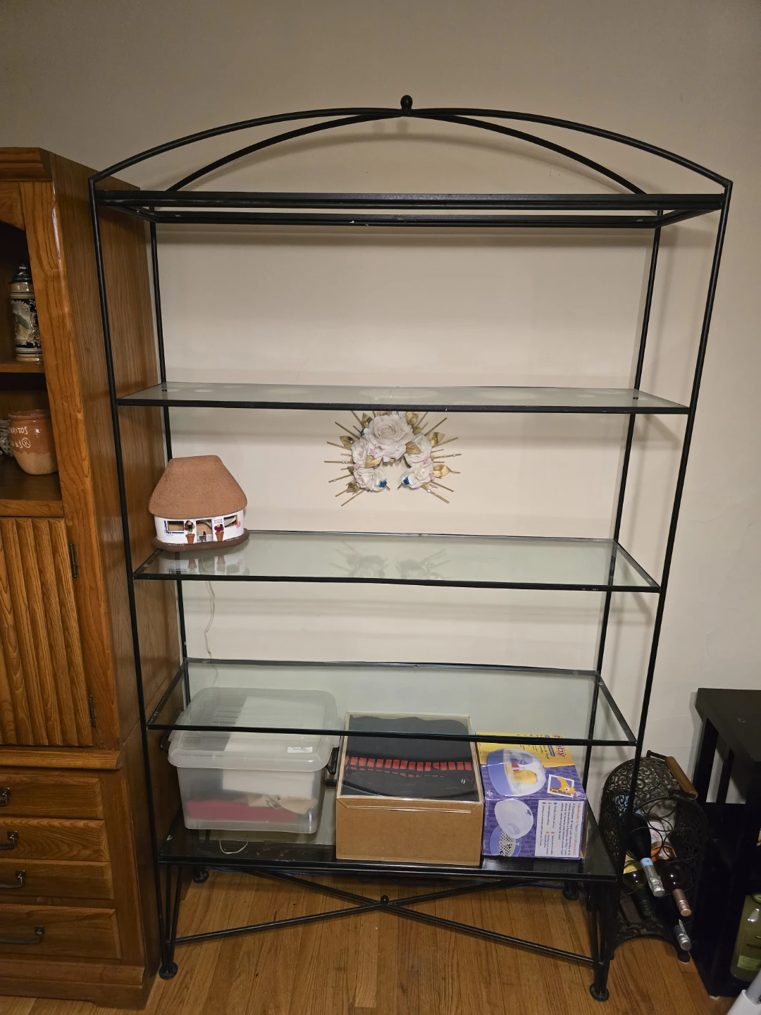Black Metal and Glass Shelf Unit