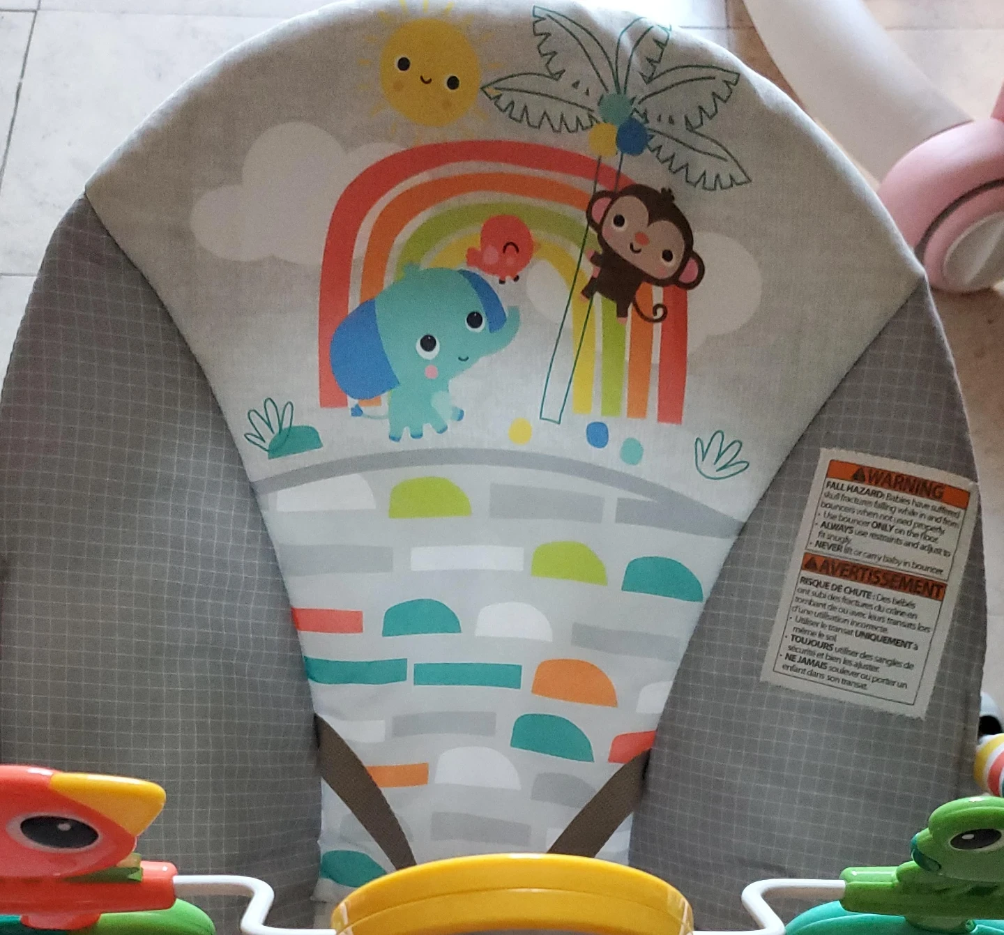 Baby Bouncer Seat - Gray with Animal Print