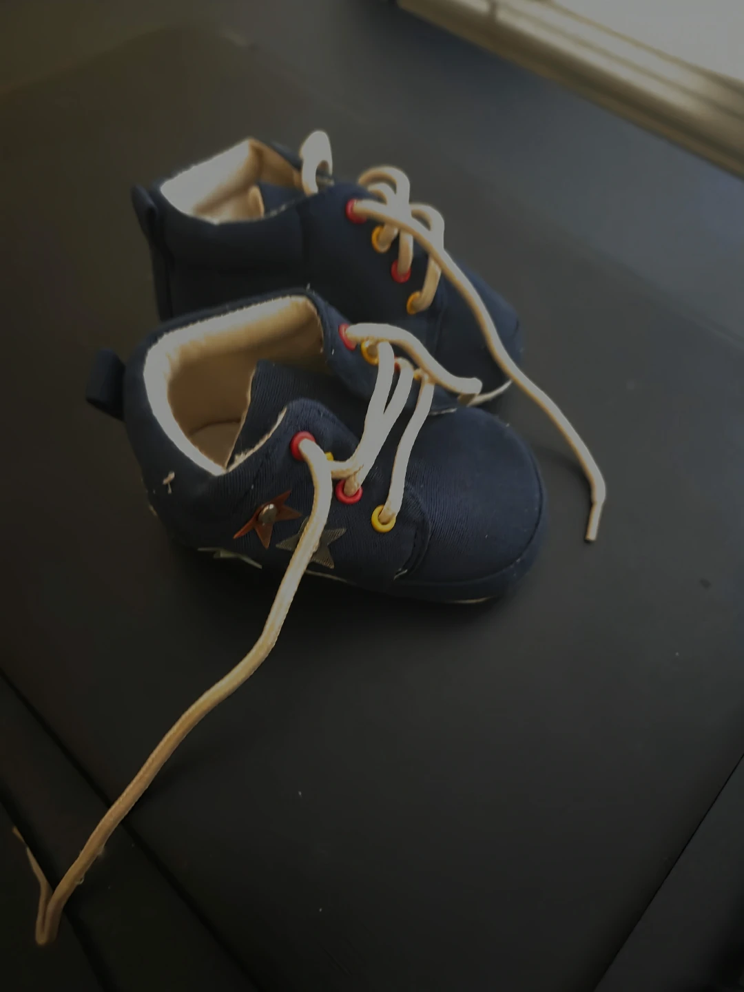 Navy Blue Baby Booties with Laces