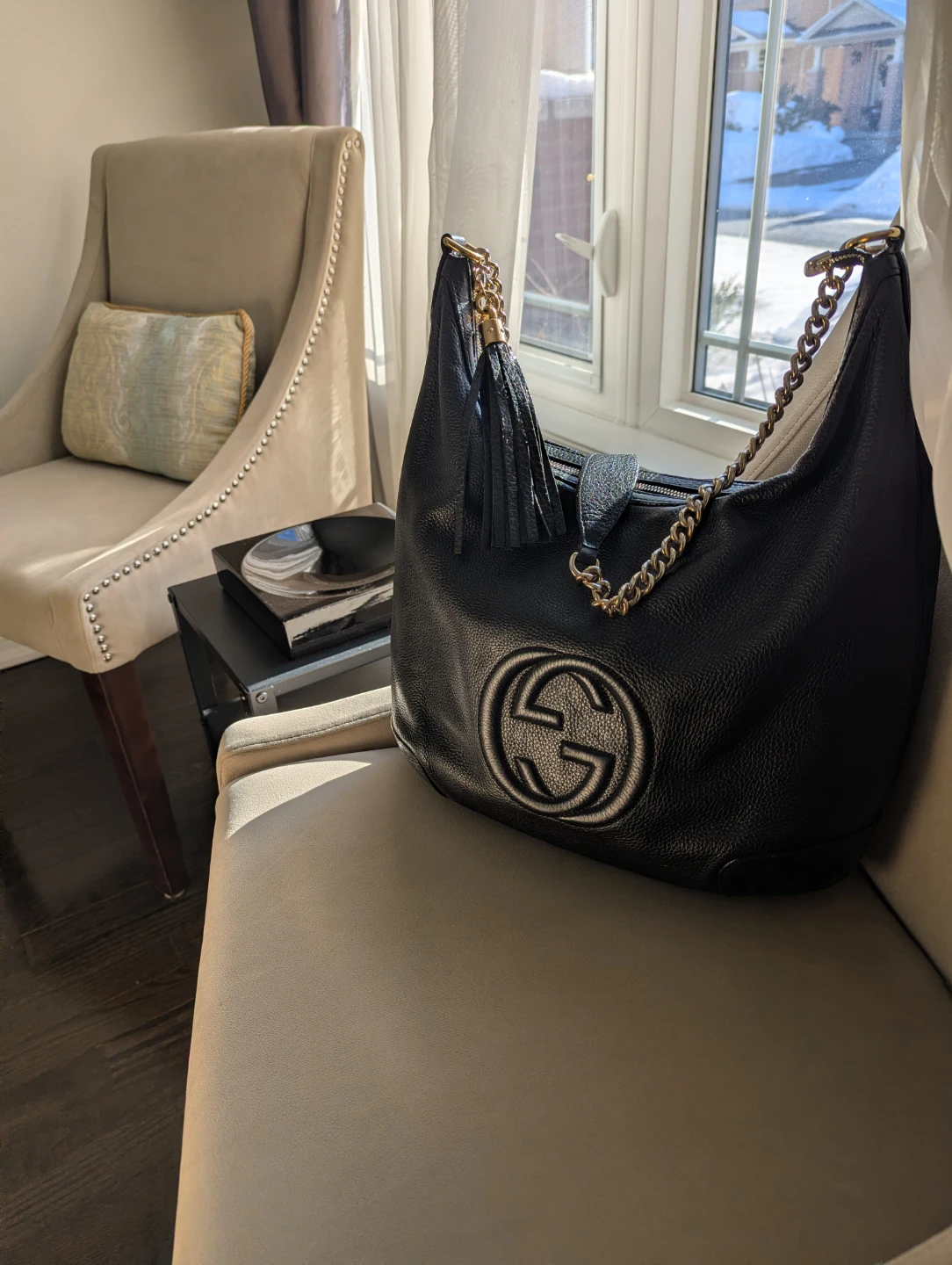 Black Leather Gucci Soho Hobo Bag