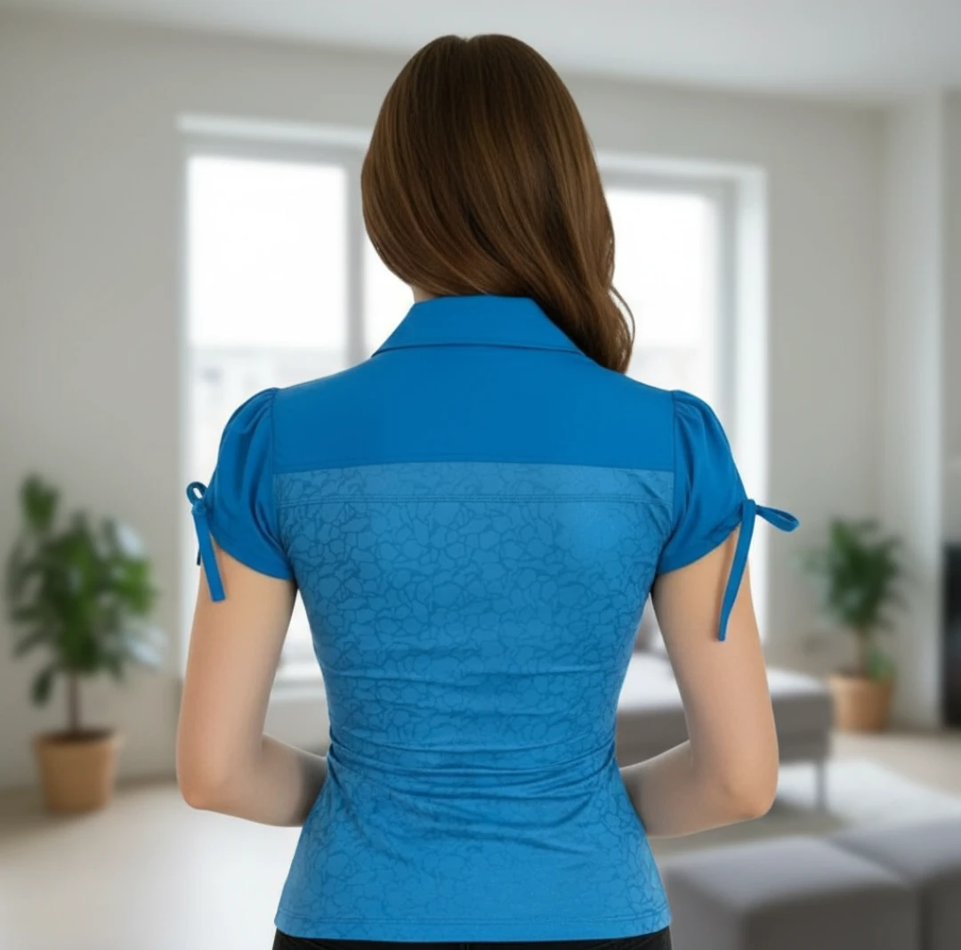 Blue Short Sleeve Collared Wrap Top - photo 3