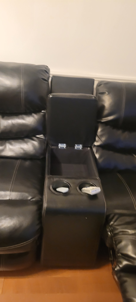 Black Faux Leather sofa Recliner+ Cup Holders/ Storage Console - photo 4
