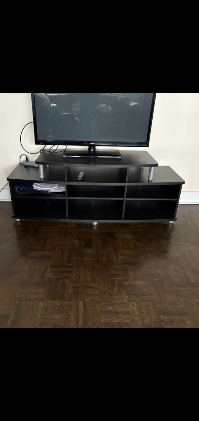 Black TV Stand with Shelves - photo 2