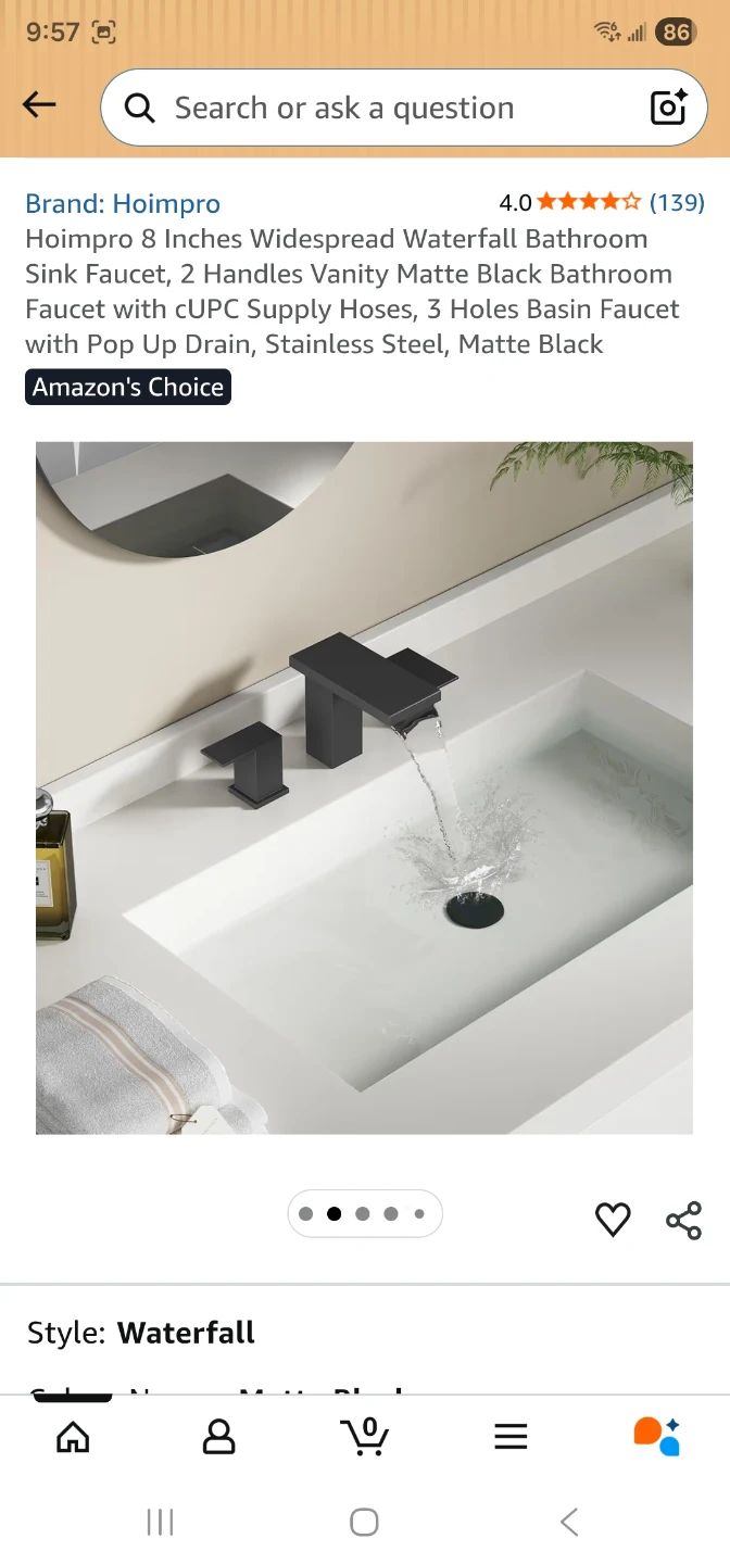 Hoimpro 8in Widespread Waterfall Bathroom Faucet - Matte Black - photo 5