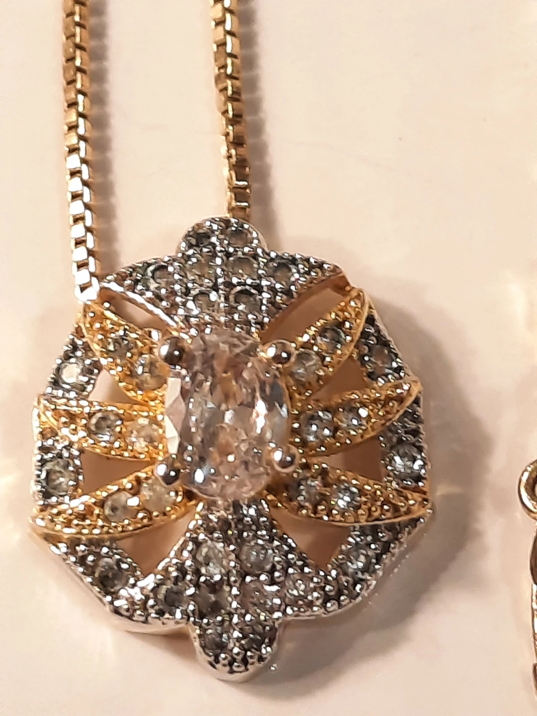 Gold Tone Pendant Necklace with Clear Stones - photo 2