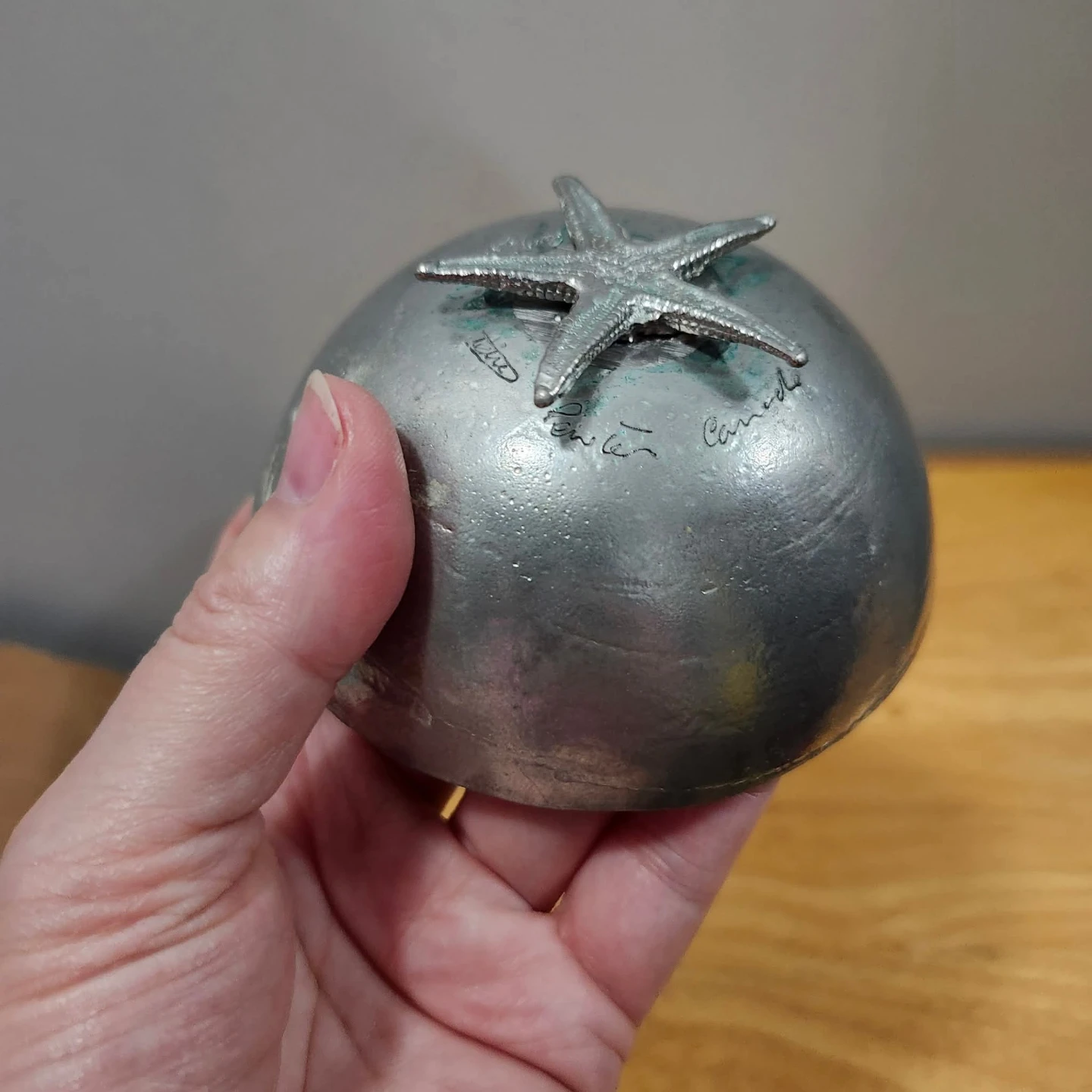 🏆PEWTER Sea Shell Trinket Bowl with Starfish Base - photo 3