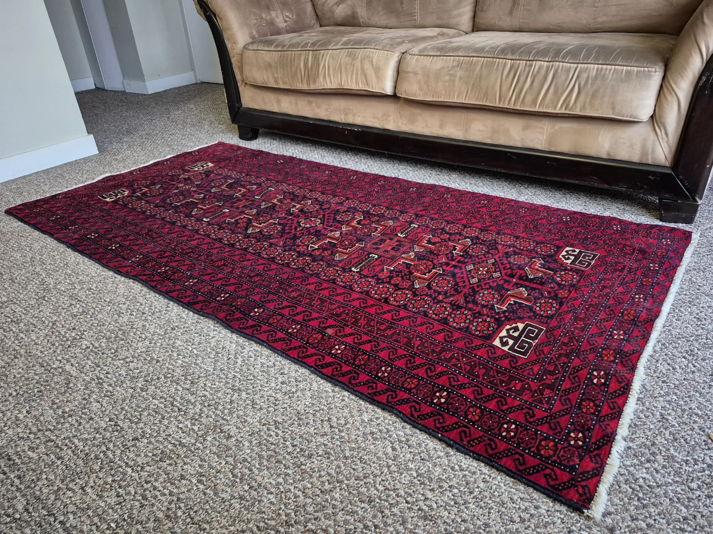 Handmade Persian Rug Runner 78” x 39.5” (Red Tribal Pattern) - photo 3